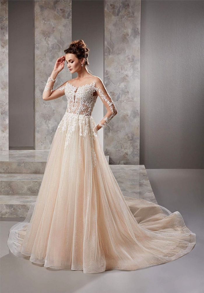 Transparan Simli Krem 40 Yaş Gelinlik