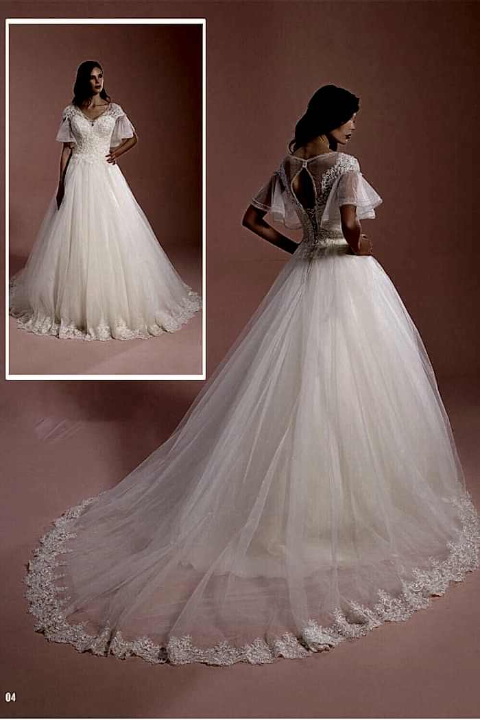 Alternative view of İllüzyon Yaka Kelebek Kol Dantelli A Kesim Gelinlik