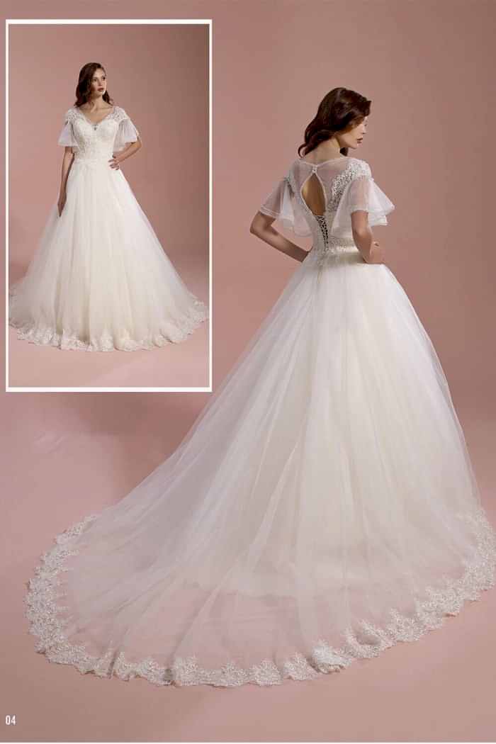 Alternative view of İllüzyon Yaka Kelebek Kol Dantelli A Kesim Gelinlik