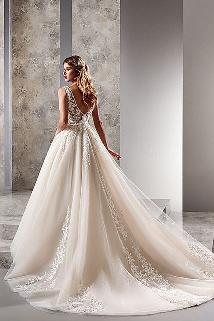 Alternative view of Kalın Askılı Dantel İşlemeli Ekru A Kesim Gelinlik