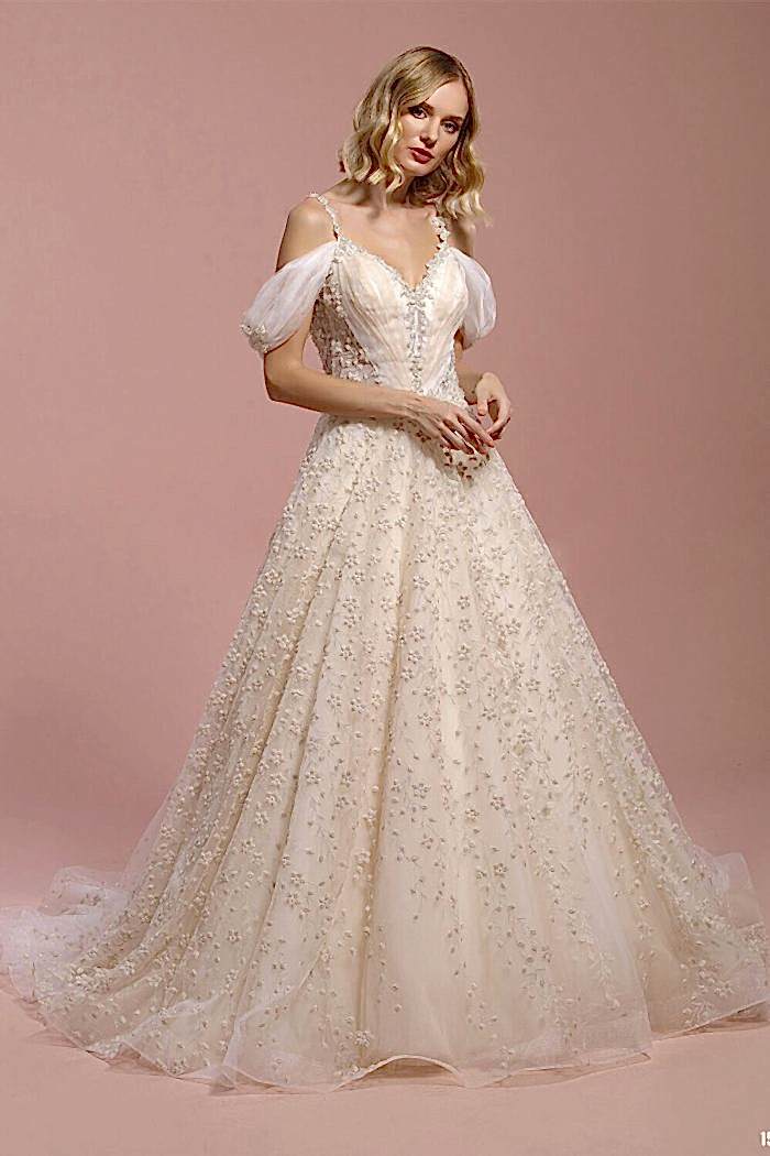 Alternative view of Cream Vintage Floral Embroidered Low Sleeve A-Line Wedding Dress