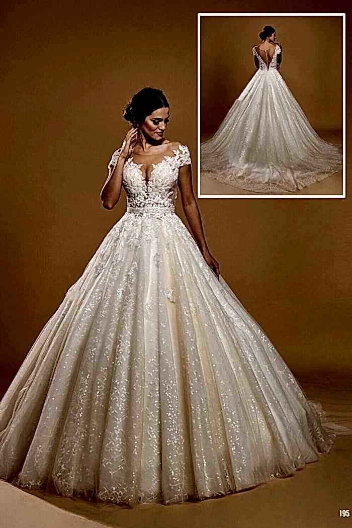 Transparan Sırt Dekolteli Kuyruklu A Kesim Gelinlik