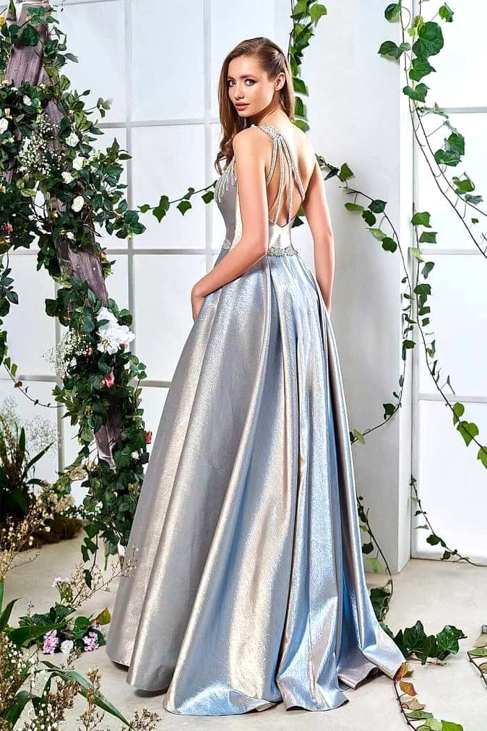 Alternative view of Tek Omuz Askılı Kloş Etekli Gri Abiye Elbise