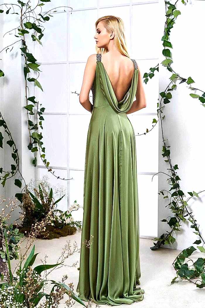 Alternative view of Askılı V Yaka Yeşil Abiye Elbise