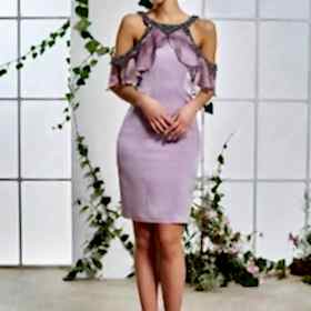 Yüzücü Yaka Kısa Düşük Kol Eflatun Abiye Elbise