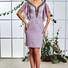 Sırt Dekolteli Derin V Yaka Pembe Kısa Abiye Elbise