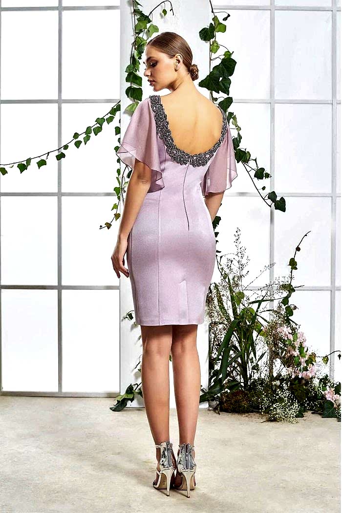 Alternative view of Sırt Dekolteli Derin V Yaka Pembe Kısa Abiye Elbise