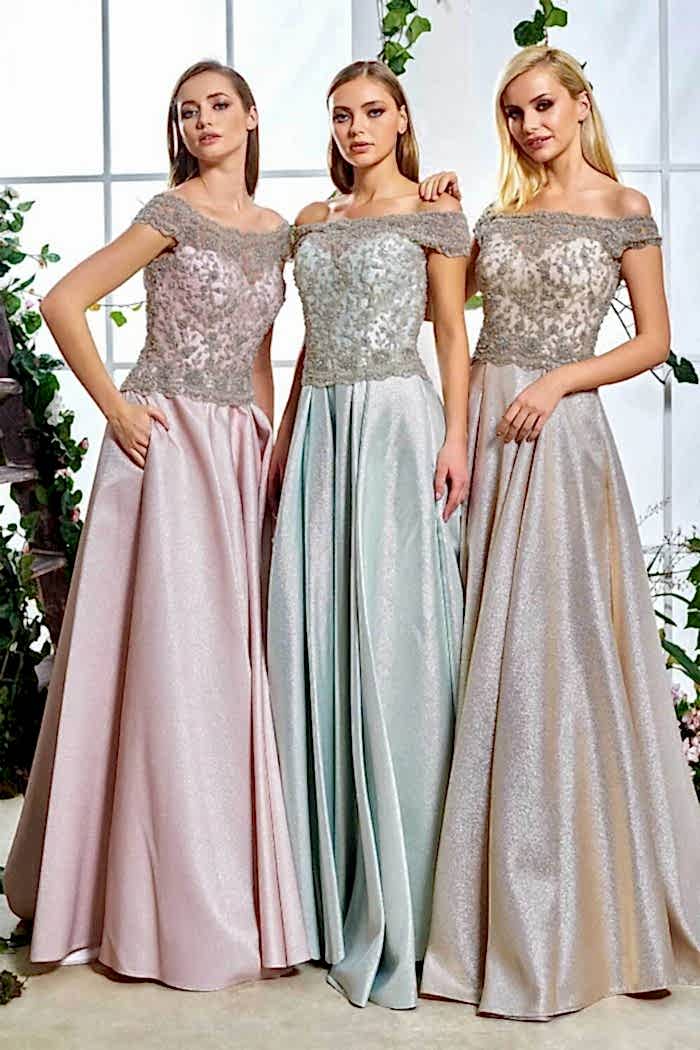 Taşlı Açık Omuz Uzun Abiye Elbise