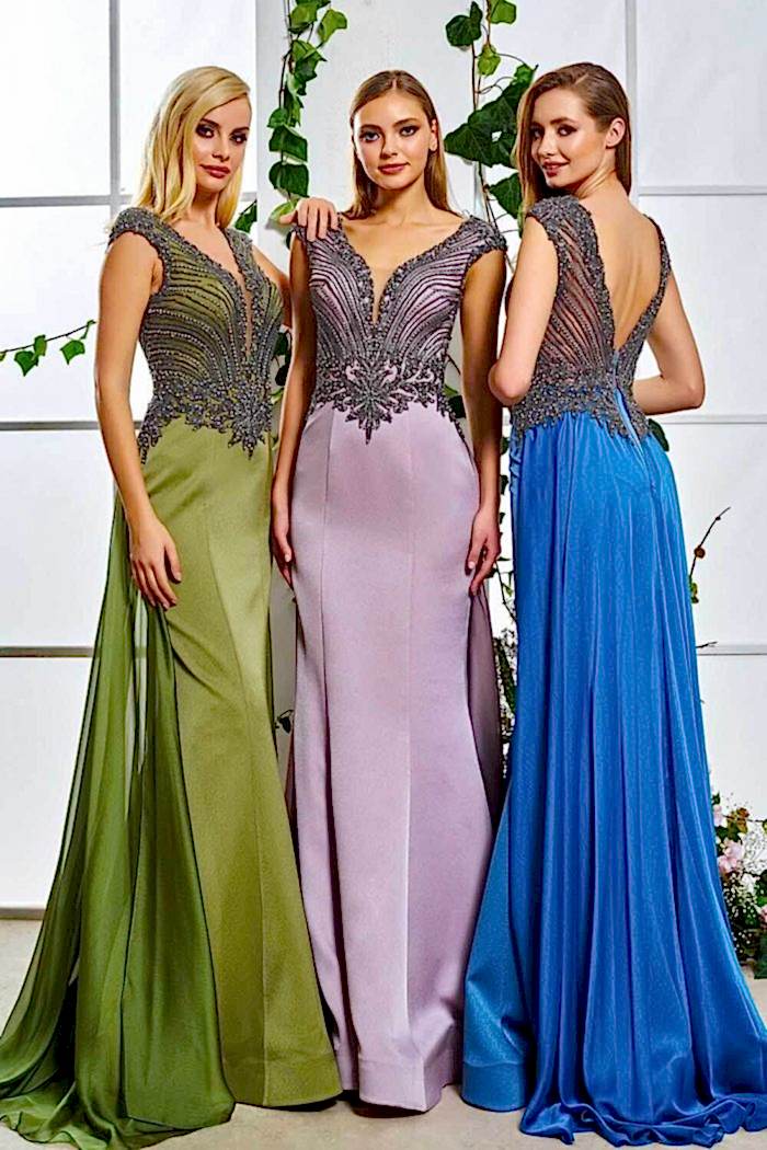 Üstü Taş İşlemeli Sırt Dekolteli Abiye