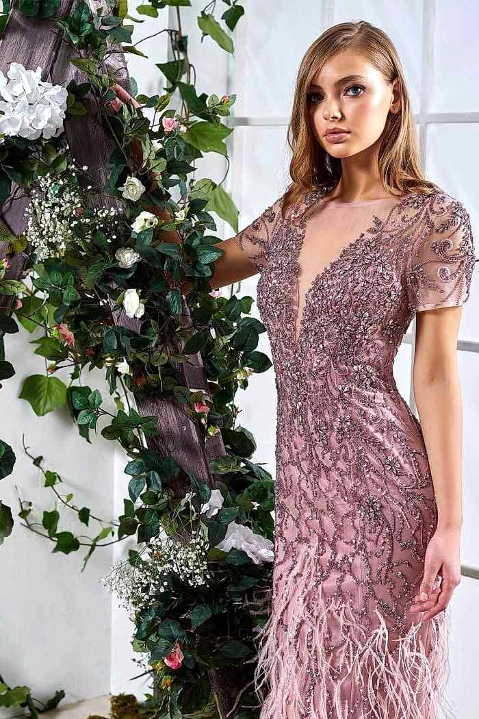 Alternative view of Taş İşlemeli Püskül Etekli Pembe Abiye Elbise