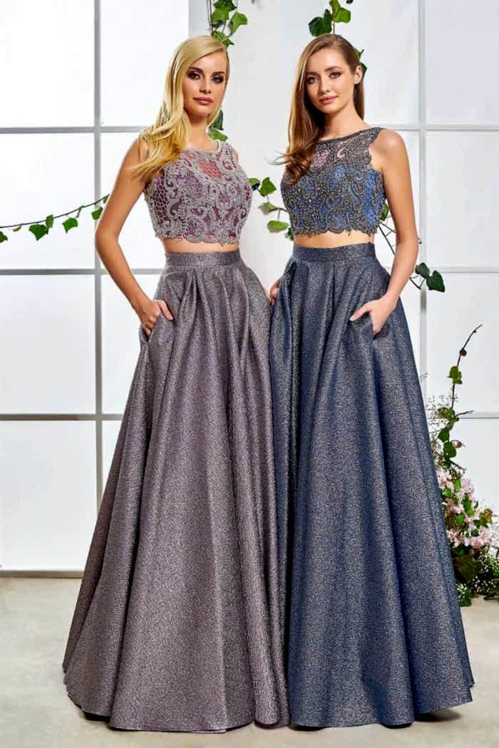 Taşlı İşlemeli Simli Uzun Abiye