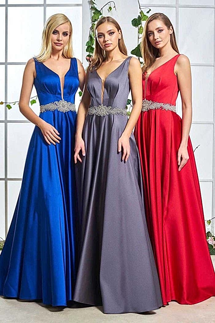 Renkli V Yaka Uzun Abiye Modeli