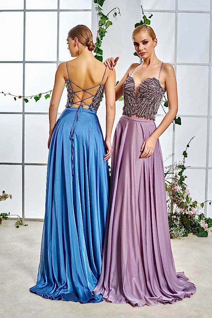 Sırt Dekolteli Kristal Taş İşlemeli Uzun Abiye