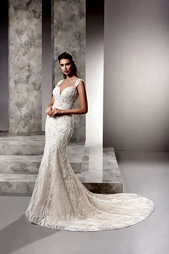 İllüzyon Yaka Sırt Dekolteli Transparan Balık Gelinlik