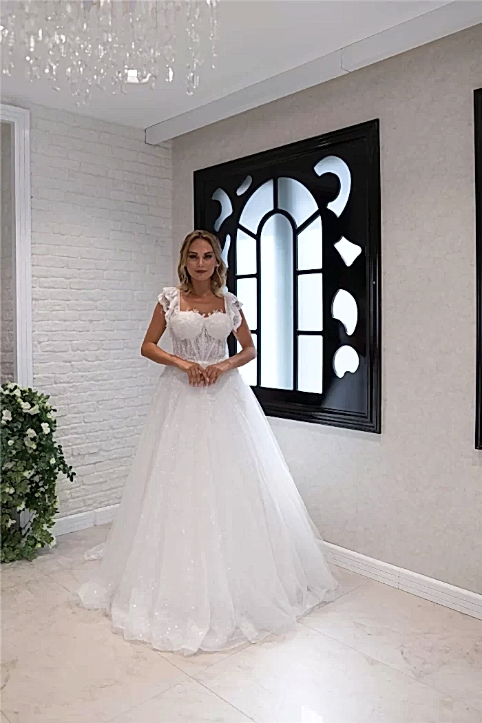 Bohem Tarzı Desenli Transparan Helen Gelinlik