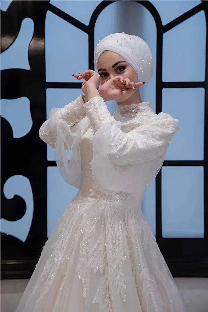 Alternative view of Hakim Yaka Tül Etekli Helen Tesettür Gelinlik