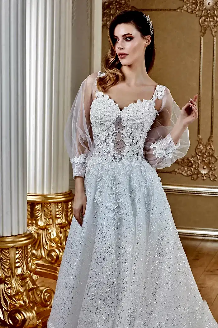 Bishop Balon Kol Kalp Yaka 3 Boyutlu Helen Gelinlik