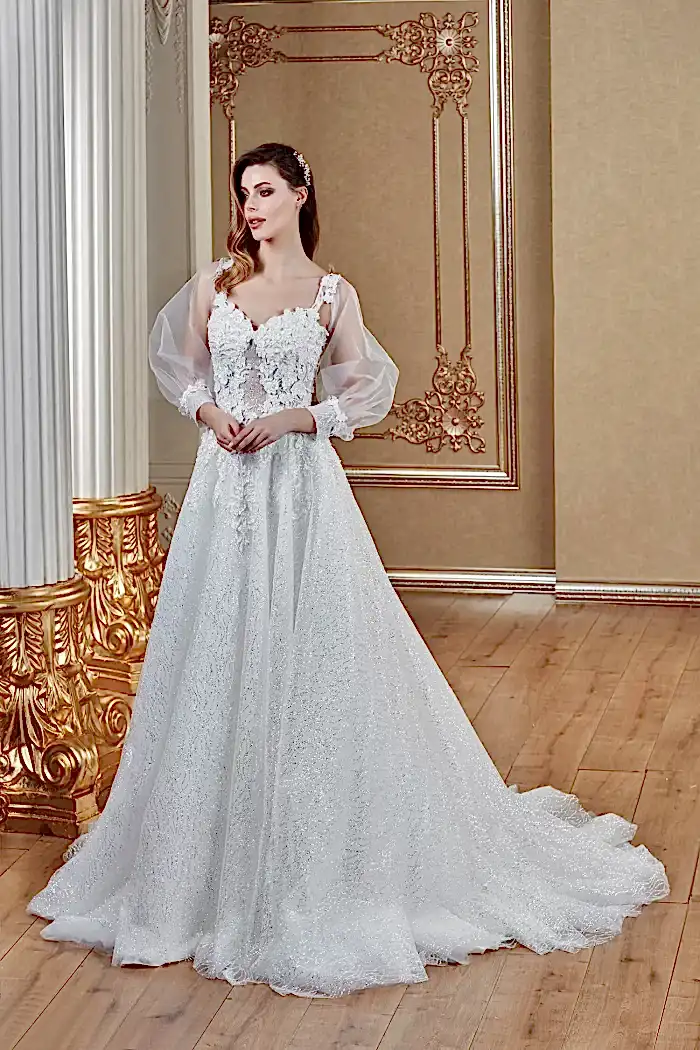 Alternative view of Bishop Balon Kol Kalp Yaka 3 Boyutlu Helen Gelinlik