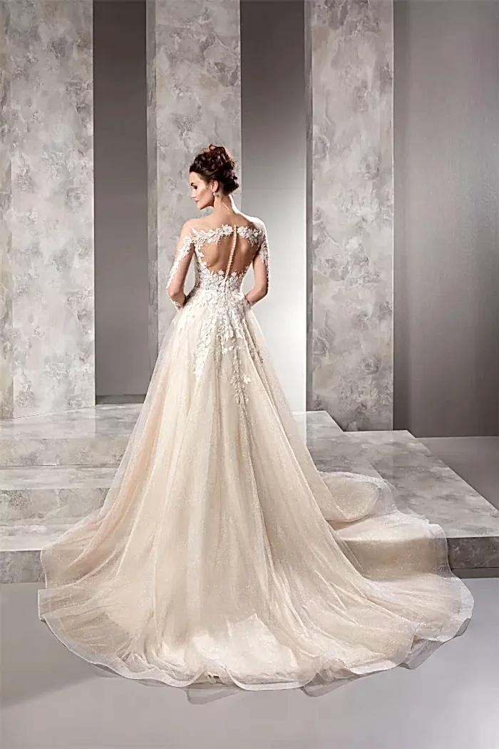 Alternative view of İllüzyon Yaka Uzun Kollu Transparan Nude Helen Gelinlik