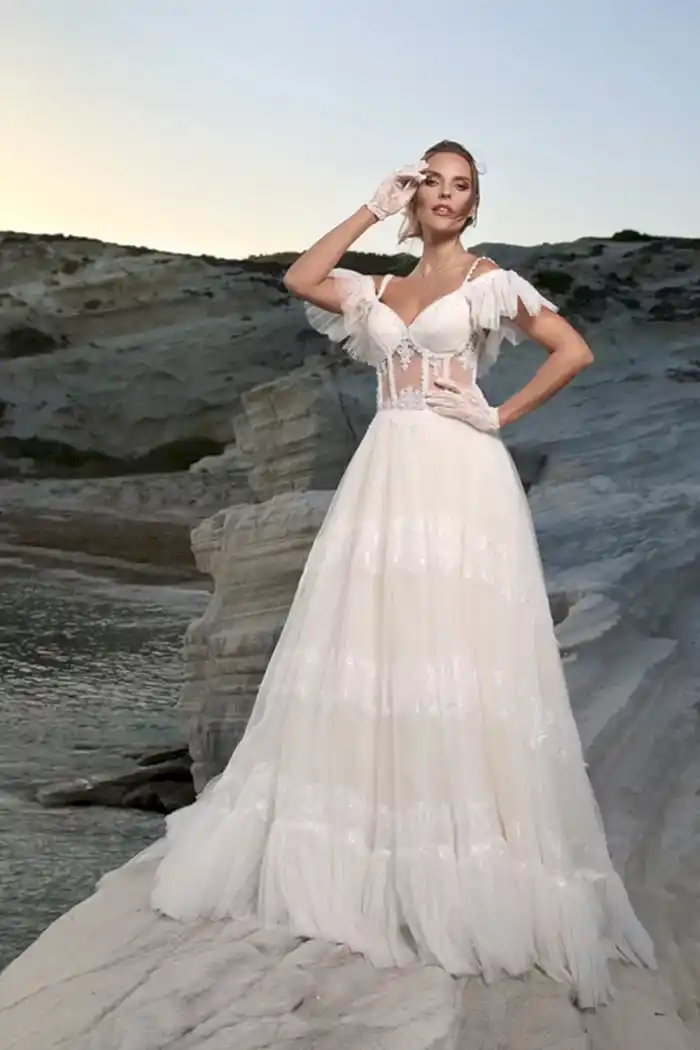 Low Shoulder Transparent Corset Effect Helen Wedding Dress