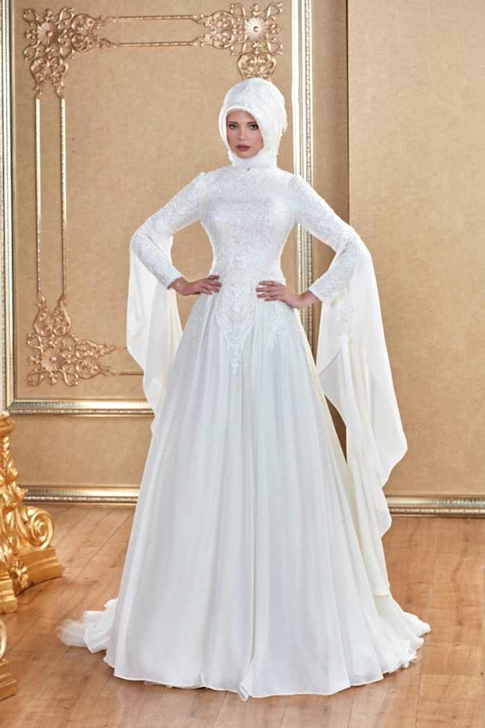 Alternative view of Kristal İşlemeli İspanyol Kol Helen Tesettür Gelinlik