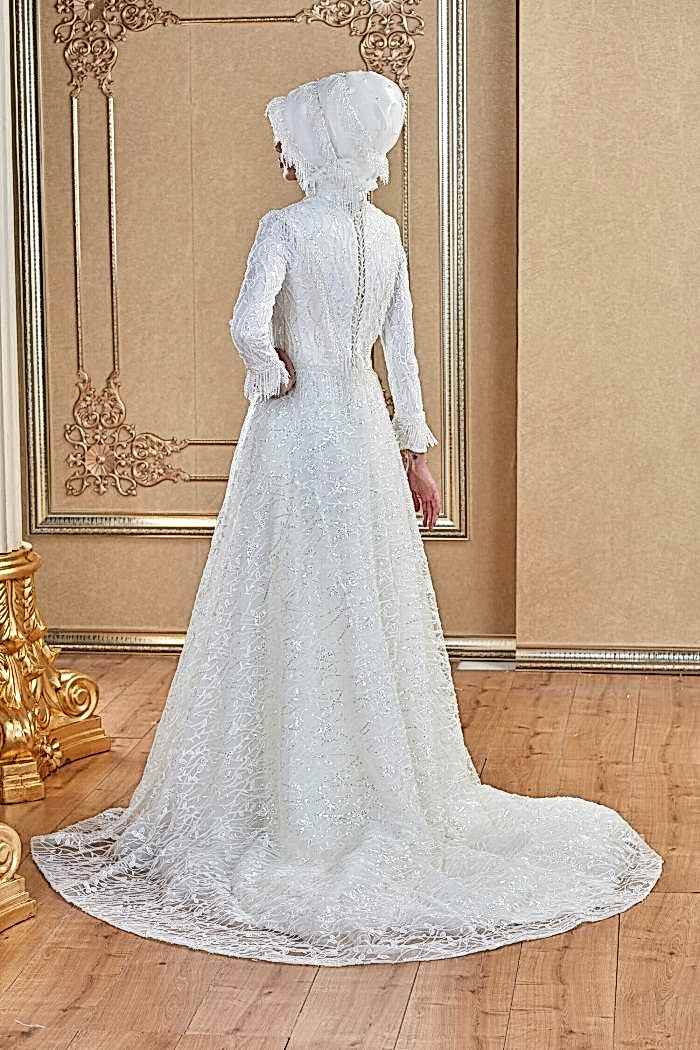 Alternative view of Payet İşlemeli Boncuk Sarkaç Detaylı Helen Tesettür Gelinlik