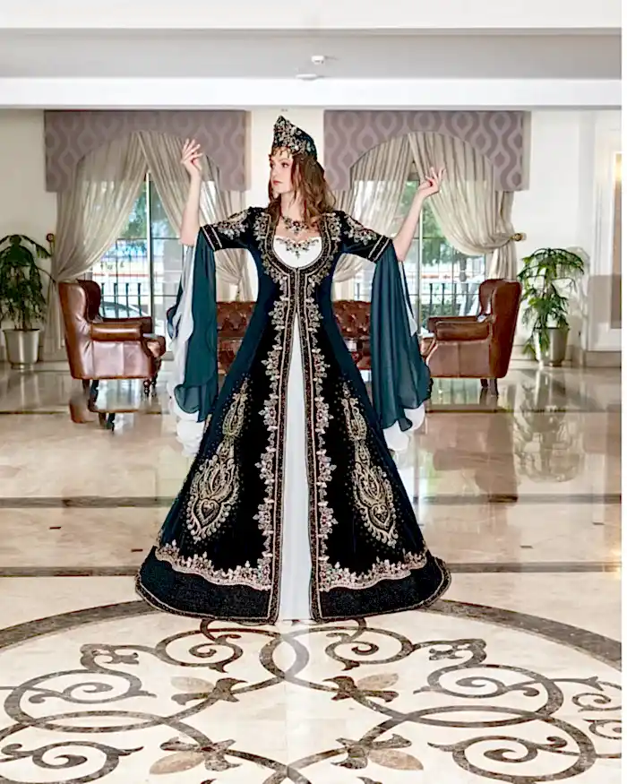 Yeşil Beyaz Geleneksel Kaftan Bindallı