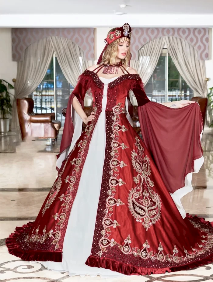 Full Taş İşlemeli Bordo Kaftan Bindallı