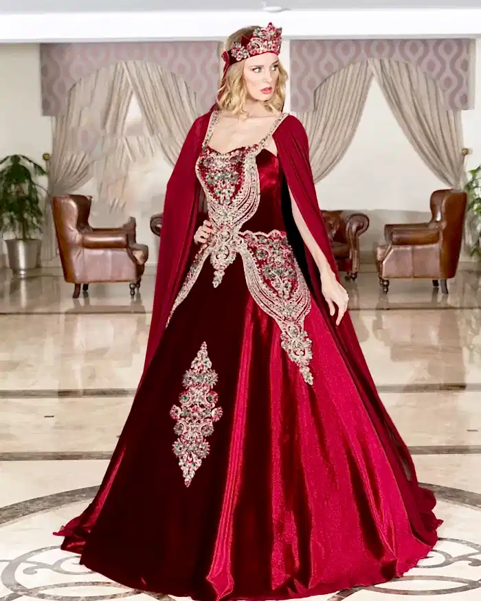 Bordo Kabarık Kına Kaftan Bindallı