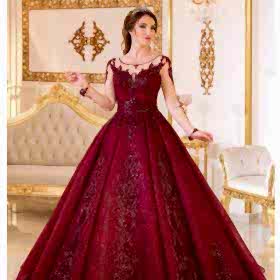 Taş İşlemeli V Yaka Kabarık Kırmızı Nişanlık