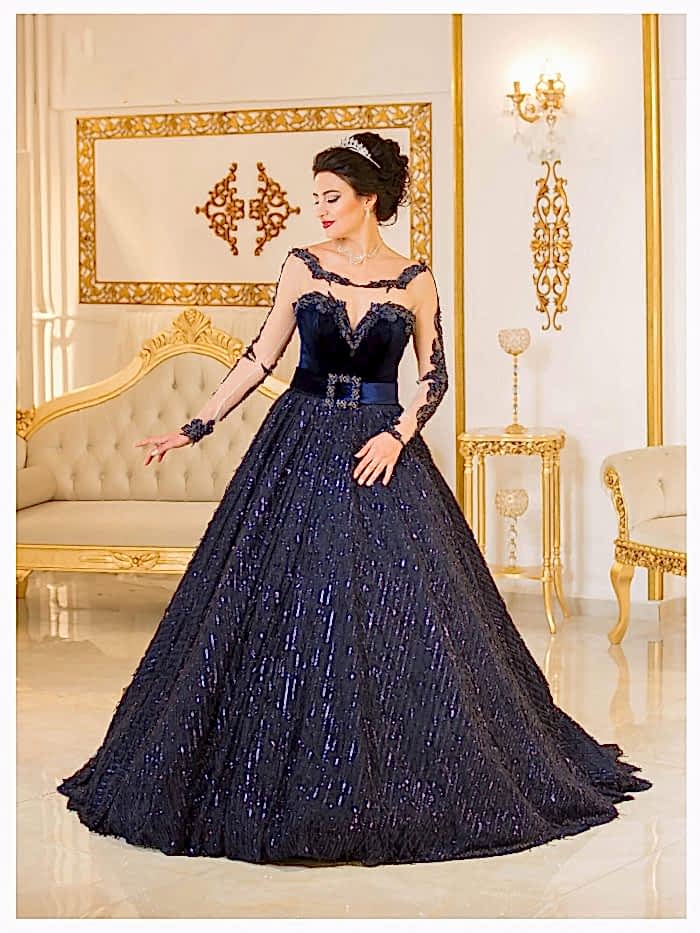 3 D İşlemeli Uzun Kollu Lacivert Nişanlık