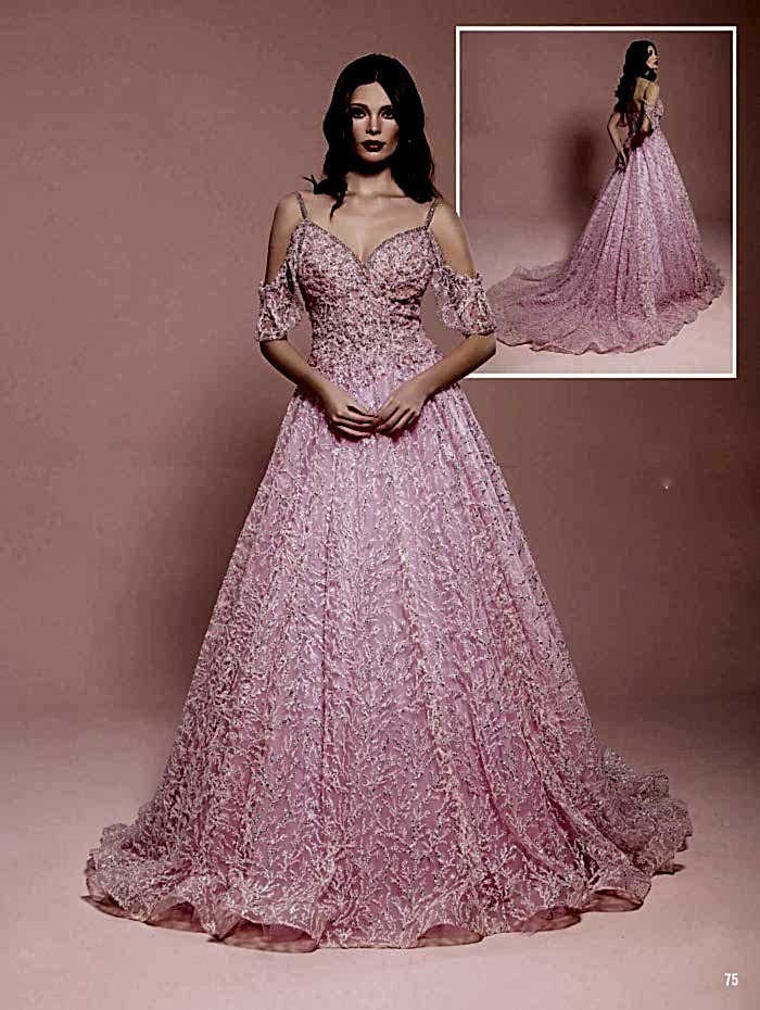 Alternative view of Omuz Askılı V Yaka Helen Model Pembe Nişanlık