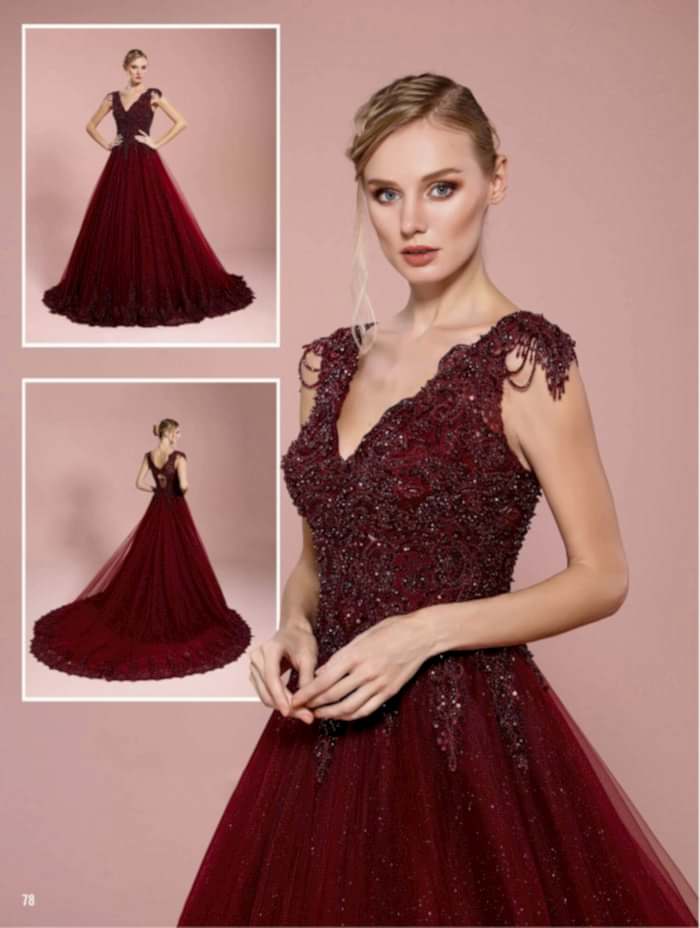 Kristal Taş İşlemeli V Yaka Kırmızı Nişanlık