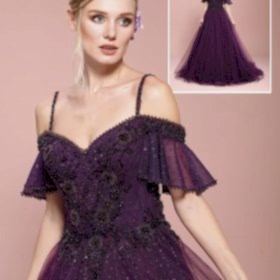 Omuz Askılı Kayık Yaka Bordo Nişanlık