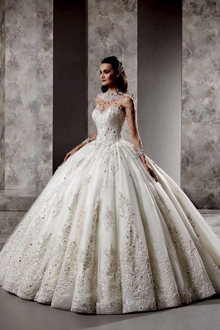 Alternative view of İllüzyon Yaka Transparan Kalp Yaka Kuyruklu Prenses Gelinlik