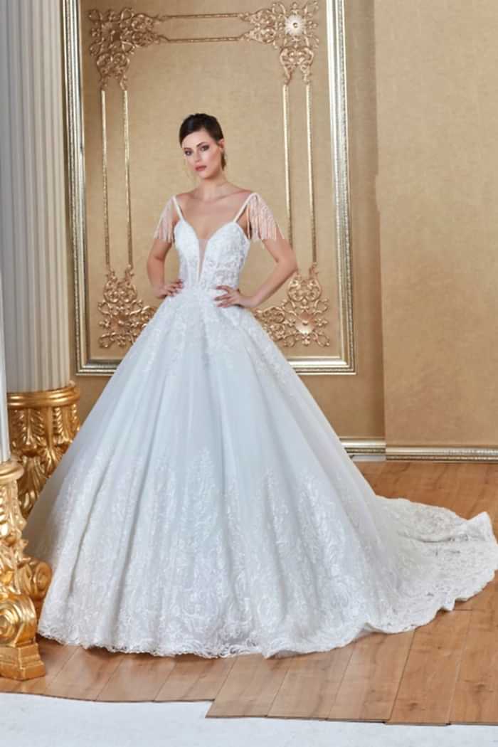 Sarkaç Kol Derin V Yaka Prenses Gelinlik