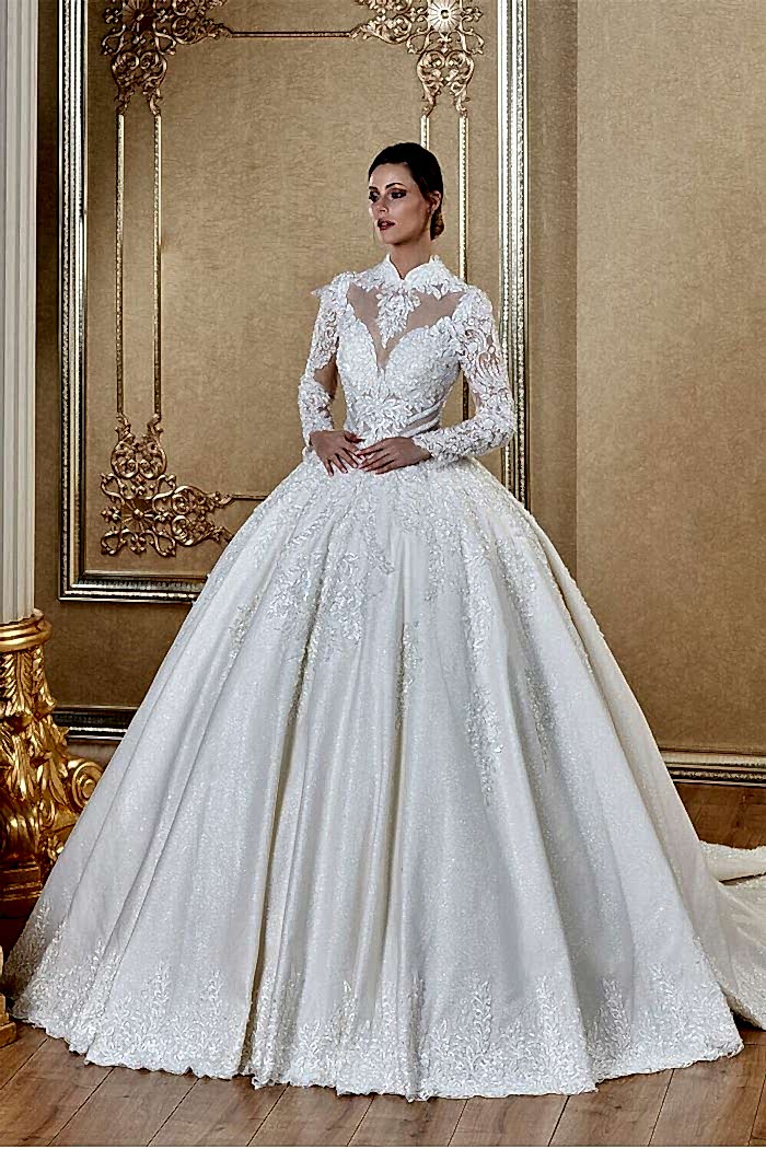 Alternative view of Hakim Yaka Uzun Kollu Transparan Prenses Gelinlik