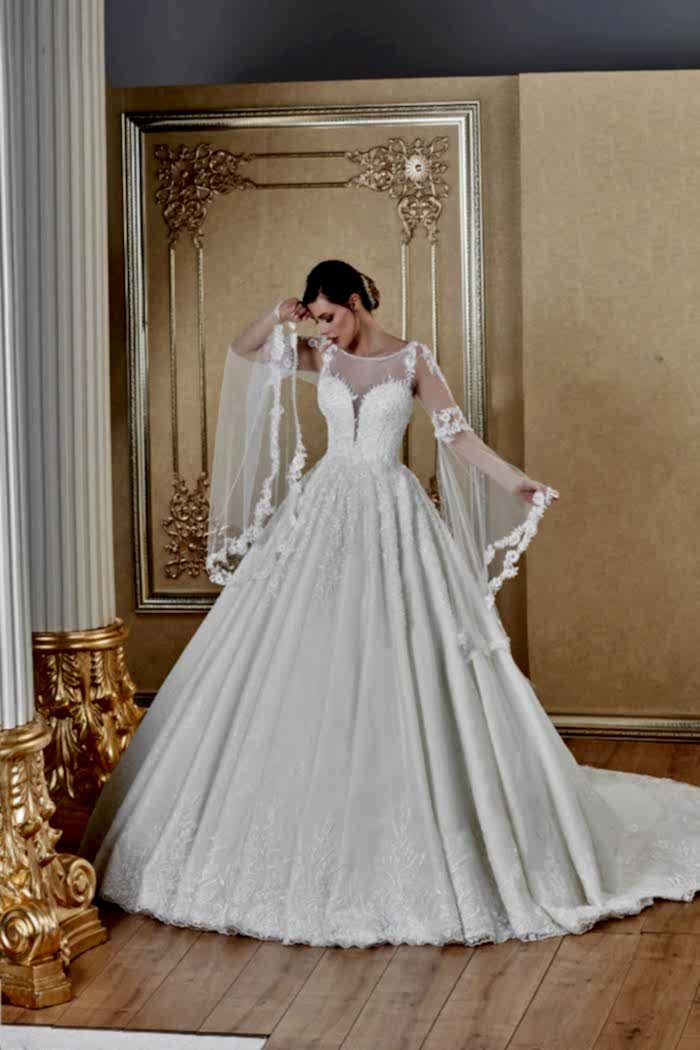 İllüzyon Yaka İspanyol Kol Kuyruklu Prenses Gelinlik