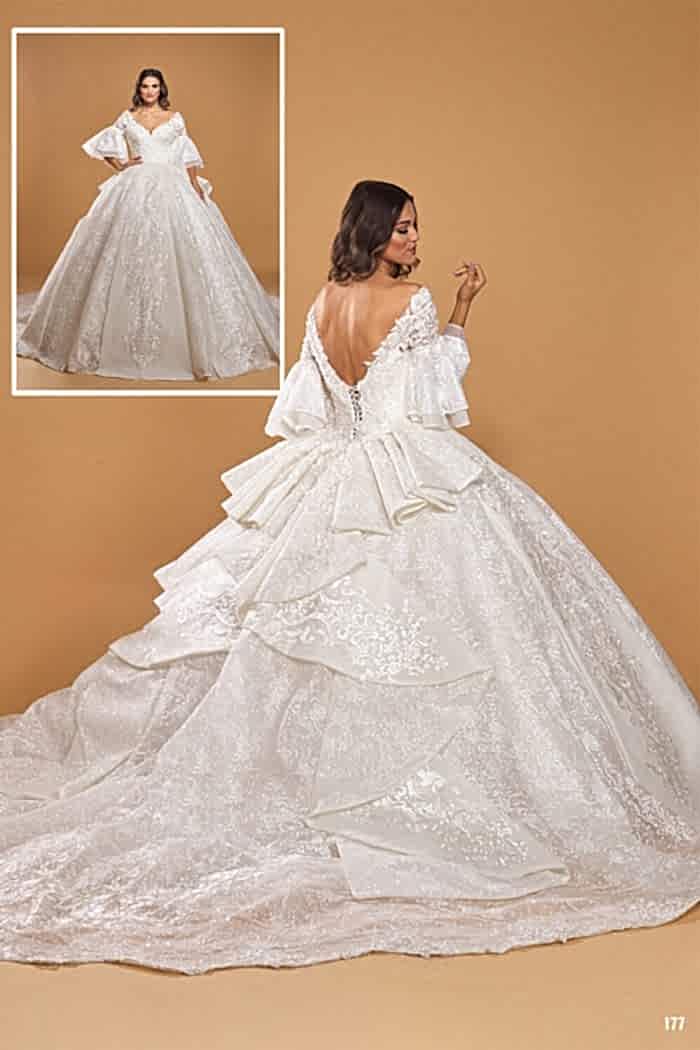 Alternative view of Düşük Omuz İspanyol Kollu Kat Kuyruk Detaylı Prenses Gelinlik