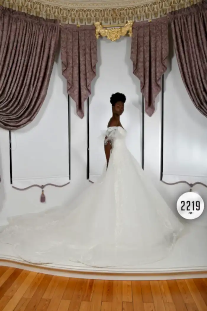 Alternative view of Kalp Yaka Tül Kol Detaylı Sırt Dekolteli Prenses Gelinlik