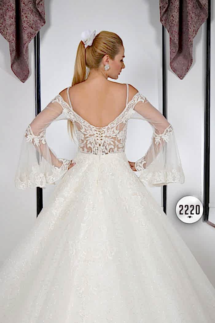 Düşük Omuz Tül İspanyol Kol Transparan Prenses Gelinlik