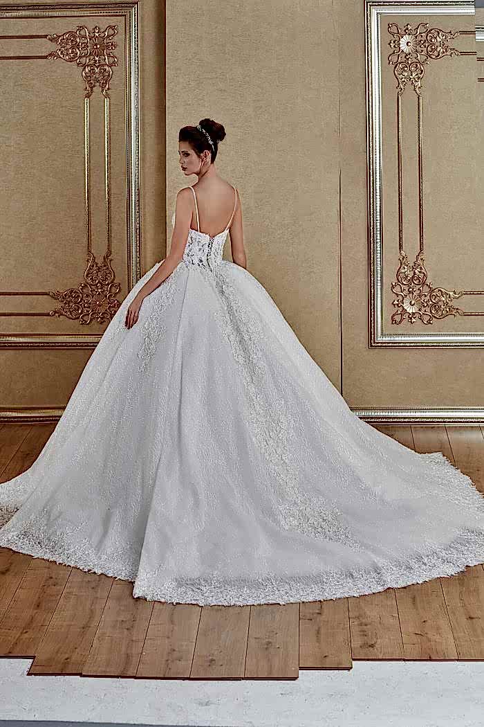 Spagetti Askı Korse Etkili Kuyruklu Prenses Gelinlik