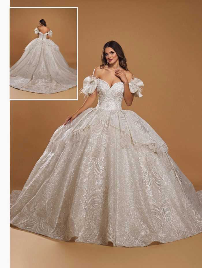 Kalp Yaka Etek Kat Pileli Balo Tipi Prenses Gelinlik