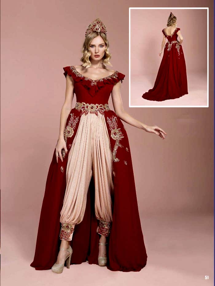 Kırmızı Krem Şalvarlı Kına Bindallı