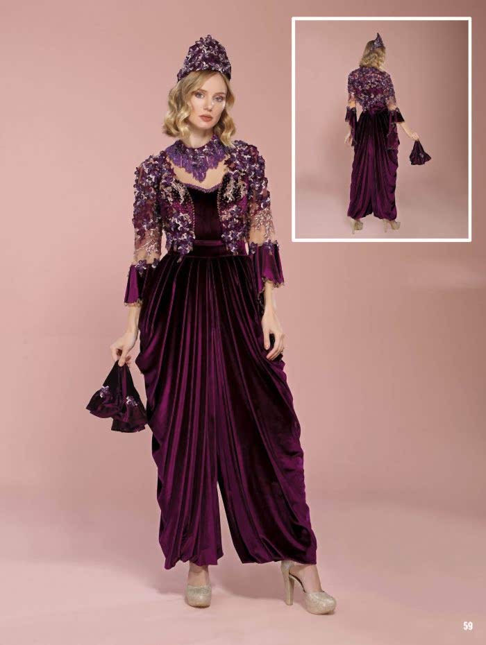 Mor Kadife Şalvarlı Kına Bindallı