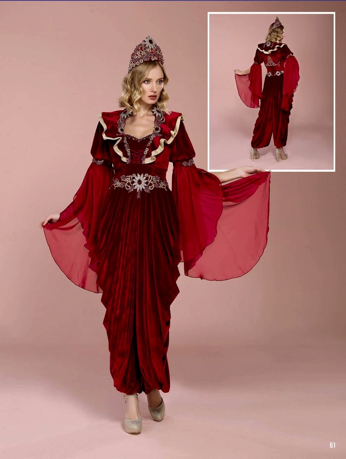 Kırmızı Kadife Şalvarlı Bindallı Modeli