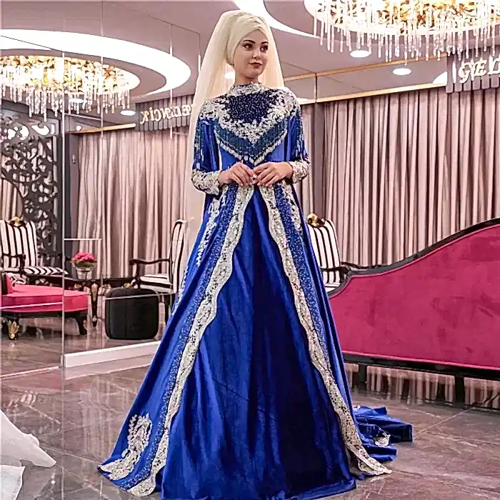 Full Taşlı Mavi Tesettür Bindallı