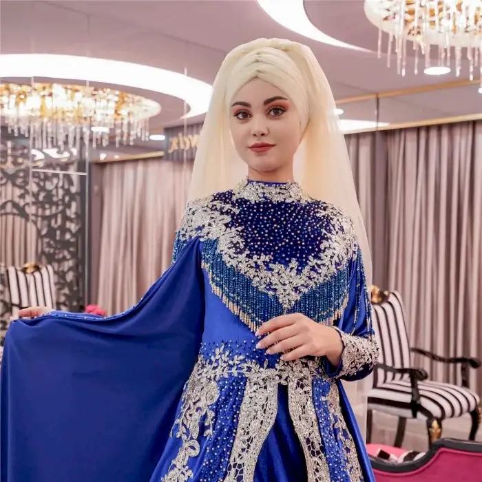 Alternative view of Full Taşlı Mavi Tesettür Bindallı