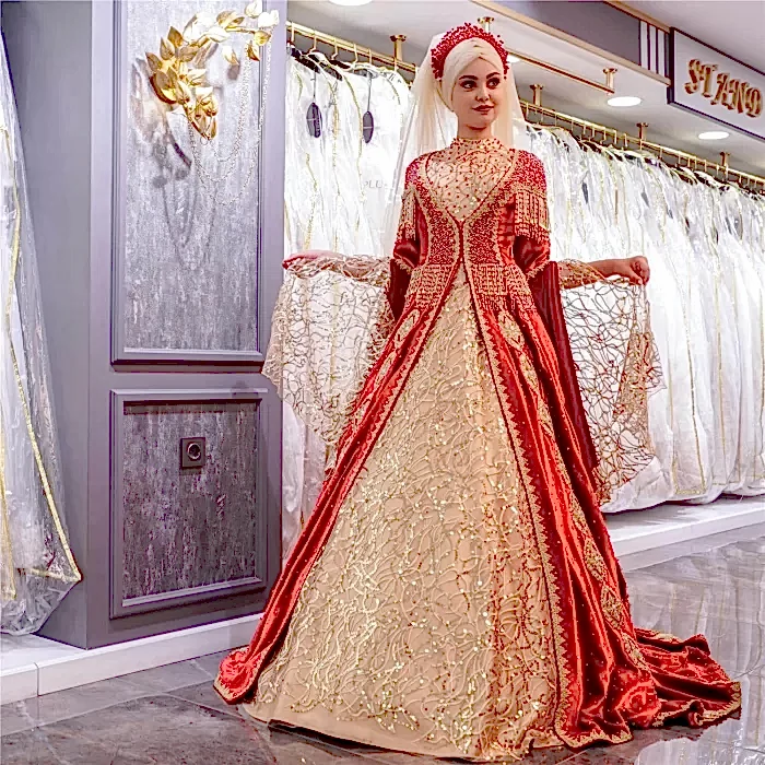 Kırmızı Kabarık Tesettür Bindallı