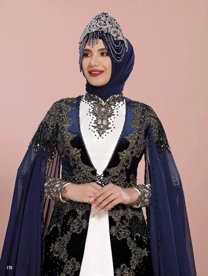 Alternative view of Beyaz Lacivert Tesettür Kına Bindallı